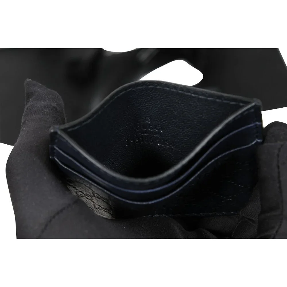 Gucci Card Wallet Interlocking GG Logo Navy Blue Four Card Holder Leather